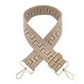 Macro shot of geometric meander jacquard strap with golden swivel lobster clasps - Khaki