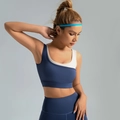 Set reggiseno sportivo e leggings ad alto impatto in blu navy e beige color block - S / Blu Balena