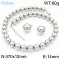 Ensemble collier et boucles d'oreilles en perles d'acier inoxydable creuses argentées - Ensemble de Boucles d'Oreilles 14mm Argent (KS221198-GC)