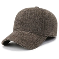 Fleece-lined winter baseball cap in dark brown tweed fabric with ear protection - SJ Logo Style / Brown