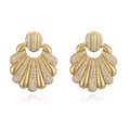 Macro shot of gold-plated fan-shaped earrings with intricate white zircon micro-pave setting - Style B: Gold