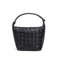 Elegant black woven leather hobo bag with top handle and gold zipper hardware - Black