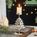 Golden metal Christmas tree candle holder with ornate hollow carvings and 17x10cm stand - Christmas Tree