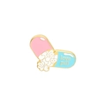 Rosa-blaue Love Pill Emaille-Brosche mit goldenem Schriftzug auf weißem Grund - Love Pill Kapsel Form (XZ3566)