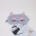 Cute grey plush cat sleep mask with pink sequin ears and heart-shaped eyes embroidery - Heart Cat