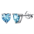 Minimalist S925 sterling silver heart stud earrings featuring light blue gemstones - Light Blue Heart Style (APE32-3Q)