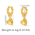 Detailed view of 18K gold-plated twisted hoop earrings with heart pendants and dimensions - Twisted Hoop with 3D Puffy Heart