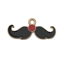 Ciondolo baffi in smalto nero con bordo dorato per creazione gioielli fai-da-te - Barba Nera (14268) / 1 Pezzo/Confezione (11x25mm) / Nero Rosso Oro