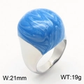 Polished silver ring with large blue marble dome enamel and minimalist 21mm wide band - US 6 / Silver Blue Marble