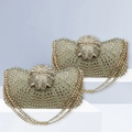 Elegant gold rhinestone evening clutch bag with crystal flower buckle and chain strap - Gold