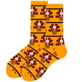 Detailed close-up of orange Thanksgiving turkey pattern socks with black stripes - EU 37-44 / Orange Turkey