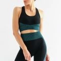 Ensemble de yoga sans couture taille haute noir et vert foncé à motifs variés - S / Ensemble Débardeur Vert Foncé