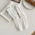 Witte geribbelde kousen met delicate satijnen strik in zoete Japanse JK-stijl - Eén maat / Wit