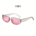 Retro rectangle sunglasses with grey translucent frames and pink lenses style C5 - Grey Frame / Pink Lens
