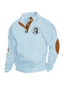 Light blue knit sweater with statue print, buttoned collar and brown elbow patches - S / Tops / Sky Blue (Pattern 3)
