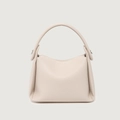 Borsa a cuscino minimalista in pelle martellata beige con manico singolo e metallo - Bianco Sporco