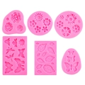 Set de 6 moldes de silicona rosa con formas de rosa, margarita, mariposa y hojas - Colección de Seis Piezas Hoja Mariposa (Rosa)