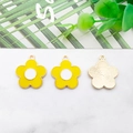 DIY flower charm in yellow enamel finish with golden metal edge for jewelry making - Yellow Enamel Flower 19x21mm