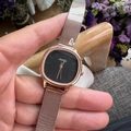 Minimalistische quadratische Quarzuhr mit schwarzem Zifferblatt und Milanaise-Netzarmband - Roségold Schwarzes Zifferblatt