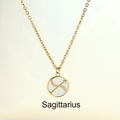 Golden Sagittarius necklace with white enamel medallion and sparkling small crystals - Sagittarius
