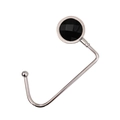 Detail of portable silver metal bag hook with a multifaceted black diamond crystal inlay - Black
