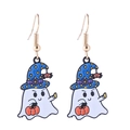 Detailed view of alloy enamel Halloween ghost earrings with colorful wizard hats - Cartoon Ghost