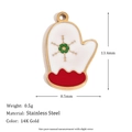 Ciondolo guanto di Natale in acciaio placcato oro 14K con fiocco di neve e bordo rosso - Natale Smalto Guanto Colorato - Oro-1