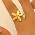 Elegant gold-finished flower ring with matte texture petals for a stylish statement look - Gold (0792)