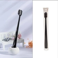 Nano soft bristle toothbrush in black with ergonomic handle and ceramic base stand - Bamboo Charcoal Wave Tube / Black