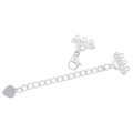 Close-up of silver five-petal flower connector with zircon and heart charm - VK248 3-Row Lobster Clasp / White Gold