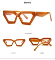Vista en tres ángulos de monturas de gafas geométricas marrones con patillas gruesas - Montura Color Té Lente Transparente