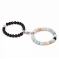Lava stone and turquoise couple magnetic attraction bracelet set in black and pastel beads - Black Matte Stone and Amazonite
