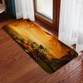 Dettaglio del tappeto in flanella con stampa di zucche e uva su pavimento in legno - 40x60cm / Cesto Di Frutta Del Raccolto