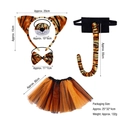 Set costume da tigre 5 pezzi con cerchietto orecchie, gonna tutu, papillon e coda lunga - Set da 5 pezzi Tigre (Cerchietto+Naso+Papillon+Coda 55cm+Gonna)