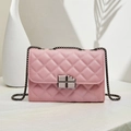 Pink quilted shoulder bag with chocolate block lock and metallic chain strap - Pink