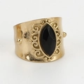 French vintage gold titanium steel ring featuring a black marquise stone inlay - Solid Wide Black Stone