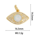 Macro view of gold evil eye pendant with opal center and size specs 16.5x14.5mm - DZ-1388 Evil Eye Opal