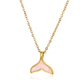 Macro view of gold-plated whale tail necklace featuring pink marbled resin inlay detail - Gold Pink Enamel Whale Tail