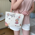 White canvas tote with cartoon rabbit print and pink handles for daily commuting - Planet Pet