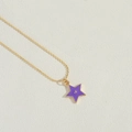 Minimalist 14K gold plated necklace featuring a purple enamel star-shaped pendant - Purple Pentagram (XL3105)