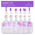 12-grid box of purple iridescent glass nail art rhinestones in various shapes and sizes - Crystal HFT AB (ZSHZ-219)