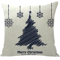 Linen Christmas pillowcase with blue tree pattern and Merry Christmas text - A18