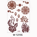 Brown henna floral lace temporary tattoo sticker with mandala patterns, model W-1215S - Deep Brown Henna Mandala (W-1215S)