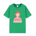 T-shirt femme vert en coton avec illustration de dessin animé cœur MOM coloré - XS / Hauts / Vert 318