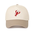 Berretto da baseball retrò in cotone con ricamo aragosta, corona beige e visiera kaki - Cachi