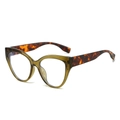 Vintage cat eye glasses in olive green transparent frame with tortoiseshell temples - Green Frame
