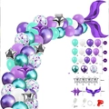 Mermaid theme balloon arch kit with purple and teal latex balloons and silver stars - Style 9