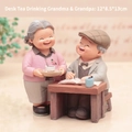 Elderly couple resin figurine sitting at a desk for warm home decoration ornament - Old Couple Figurine / 1041-6 Drinking Tea at Desk