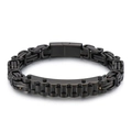 Herren Armband aus schwarzem Edelstahl, Byzantinische Kette mit gewölbter Platte - Schwarz
