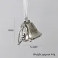 Silver vintage Christmas metal bell with white ribbon and engraved wing detail - Heart Bell
